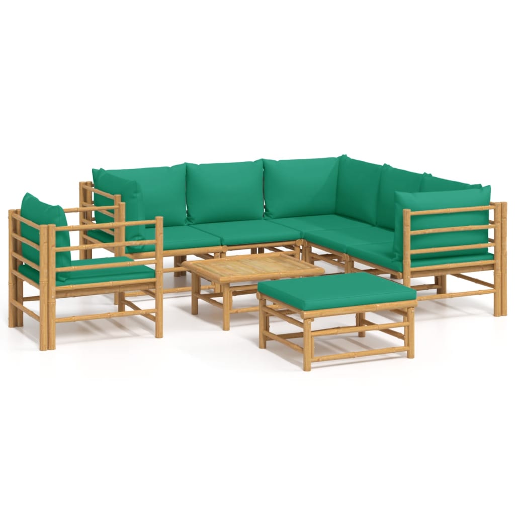 Set mobilier de grădină cu perne verzi, 8 piese, bambus GartenMobel Dekor