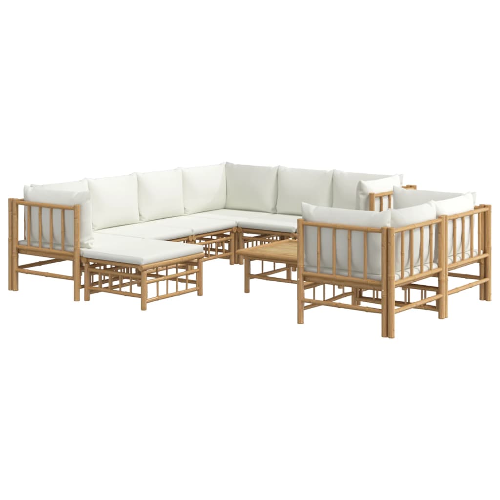 Set mobilier de grădină, cu perne alb crem, 10 piese, bambus GartenMobel Dekor