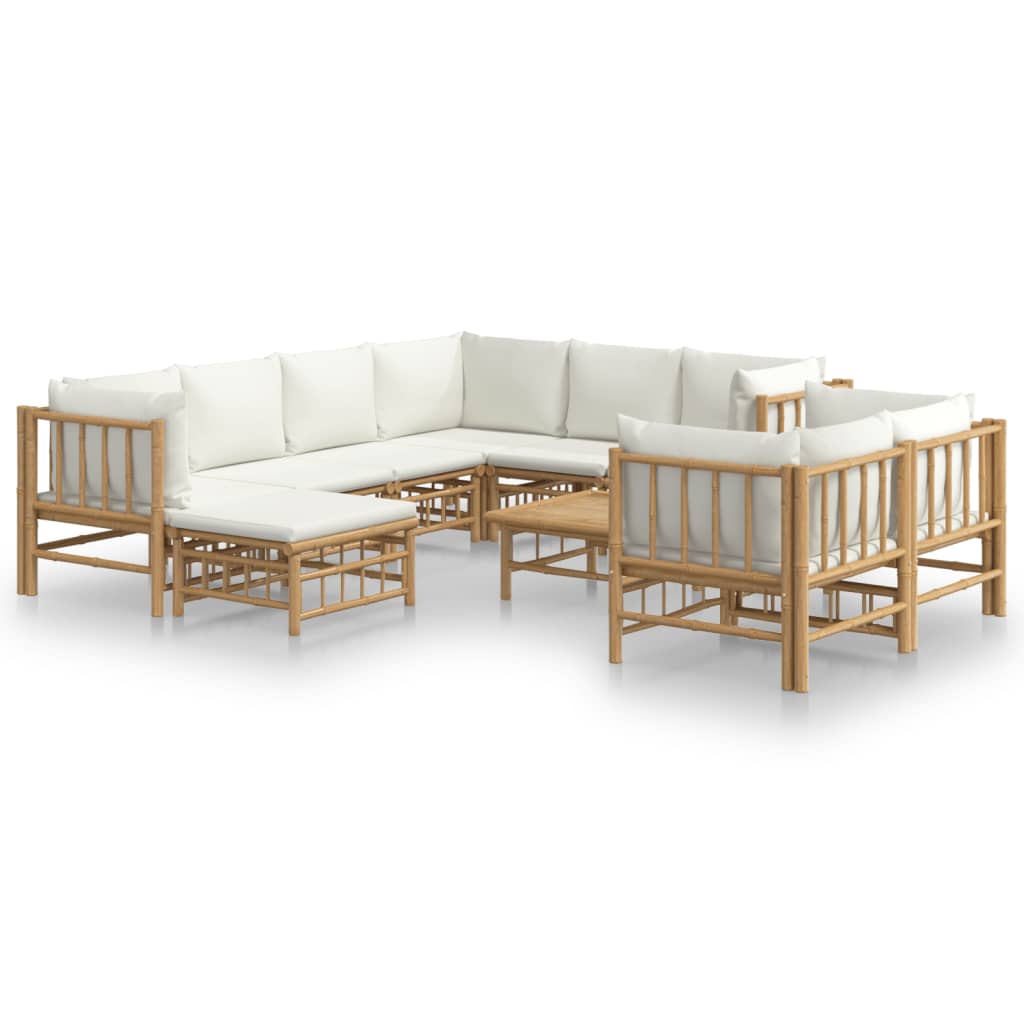 Set mobilier de grădină, cu perne alb crem, 10 piese, bambus GartenMobel Dekor