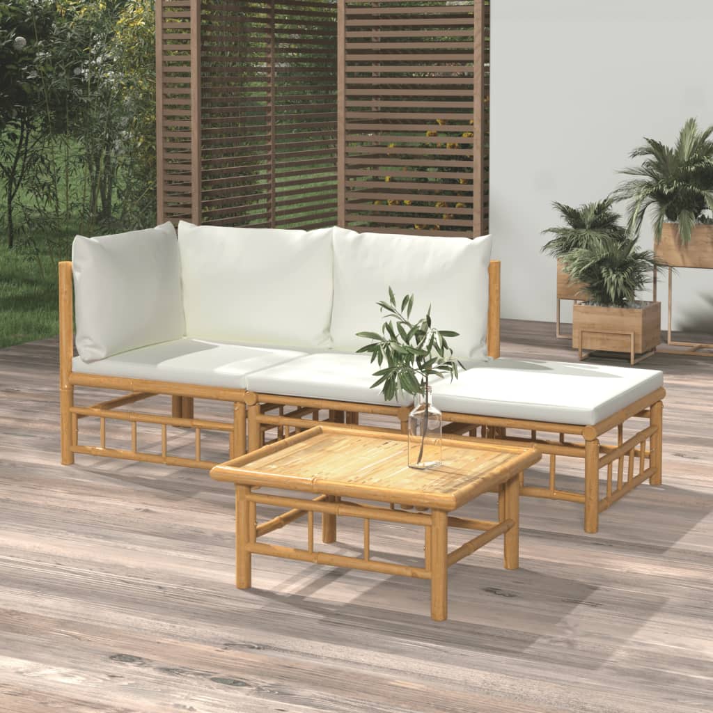 Set mobilier de grădină, cu perne alb crem, 4 piese, bambus GartenMobel Dekor
