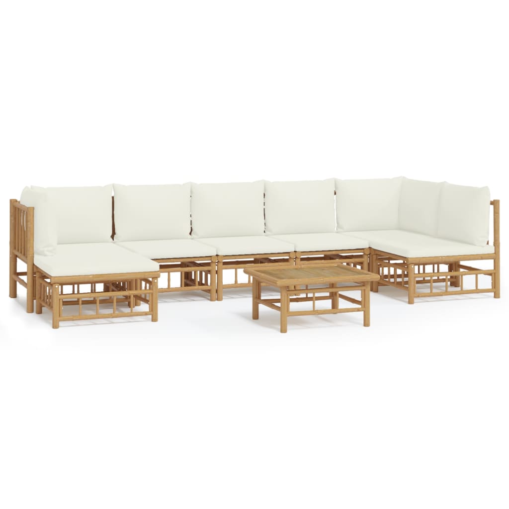 Set mobilier de grădină, cu perne alb crem, 8 piese, bambus GartenMobel Dekor