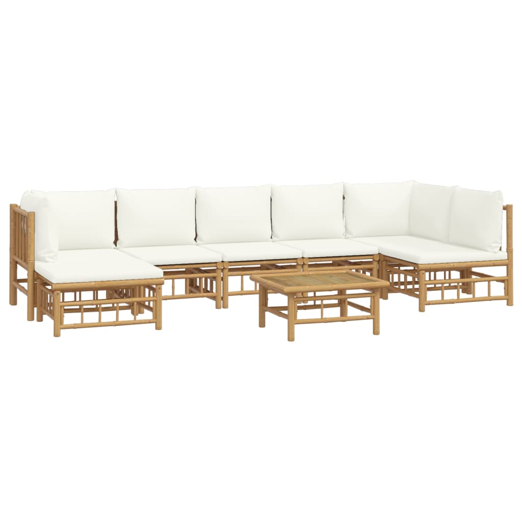 Set mobilier de grădină, cu perne alb crem, 8 piese, bambus GartenMobel Dekor