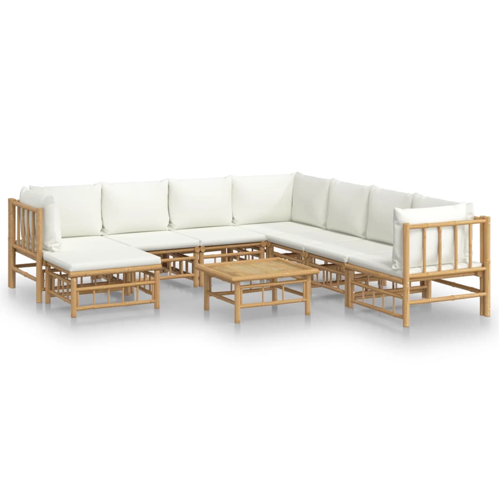 Set mobilier de grădină, cu perne alb crem, 9 piese, bambus GartenMobel Dekor