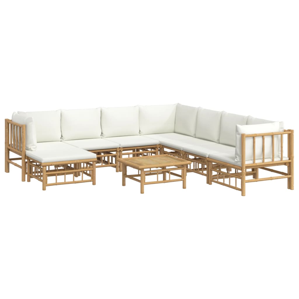 Set mobilier de grădină, cu perne alb crem, 9 piese, bambus GartenMobel Dekor