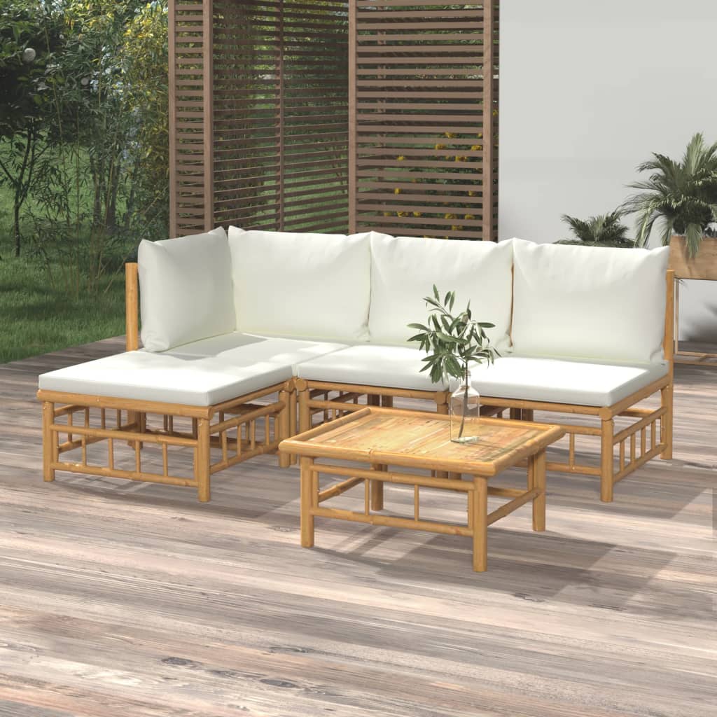 Set mobilier de grădină cu perne alb crem, 2 piese, bambus GartenMobel Dekor