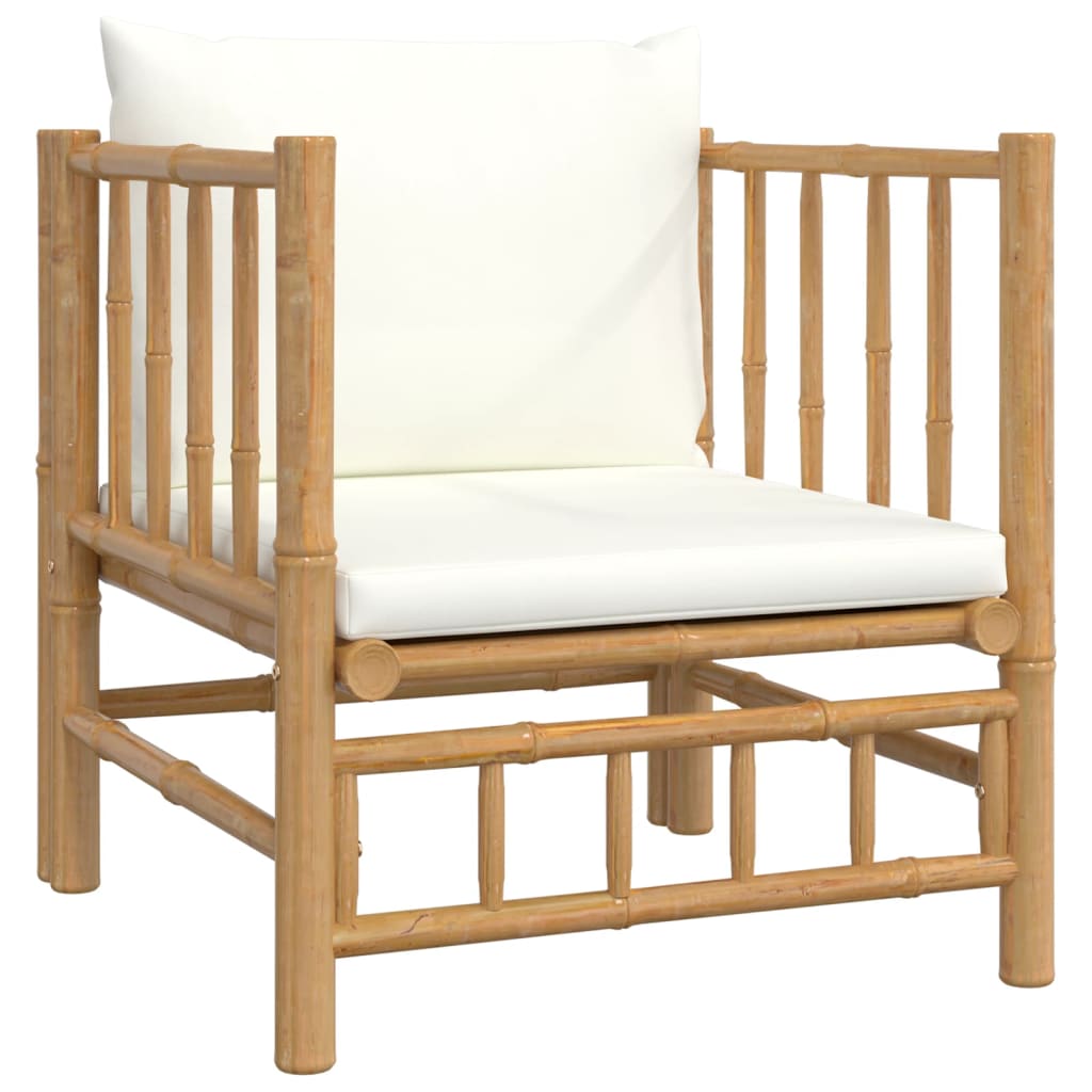 Set mobilier de grădină cu perne alb crem, 2 piese, bambus GartenMobel Dekor