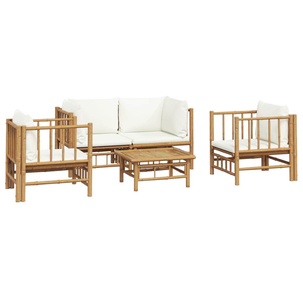 Set mobilier de grădină cu perne alb crem, 2 piese, bambus GartenMobel Dekor