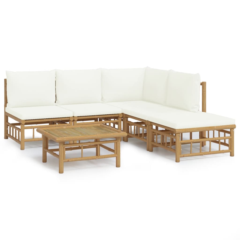 Set mobilier de grădină cu perne alb crem, 6 piese, bambus GartenMobel Dekor