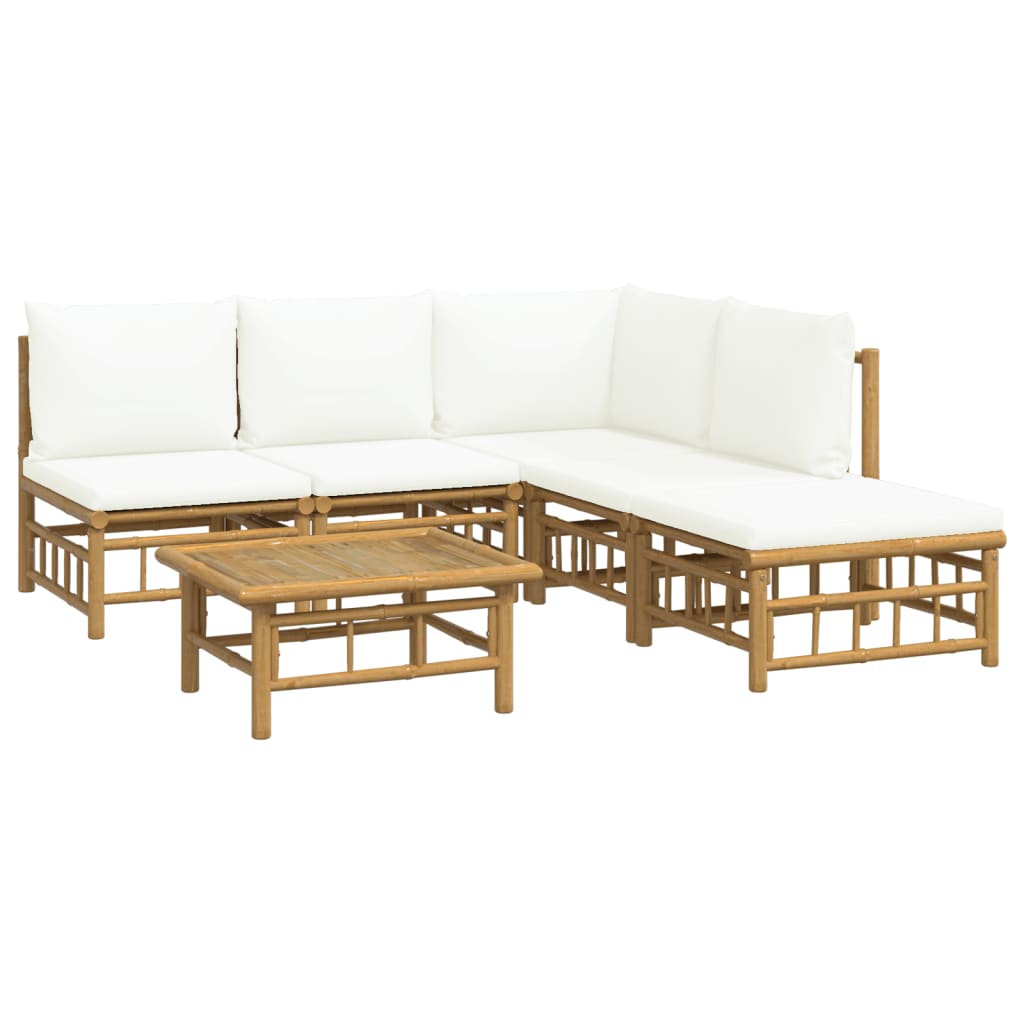 Set mobilier de grădină cu perne alb crem, 6 piese, bambus GartenMobel Dekor