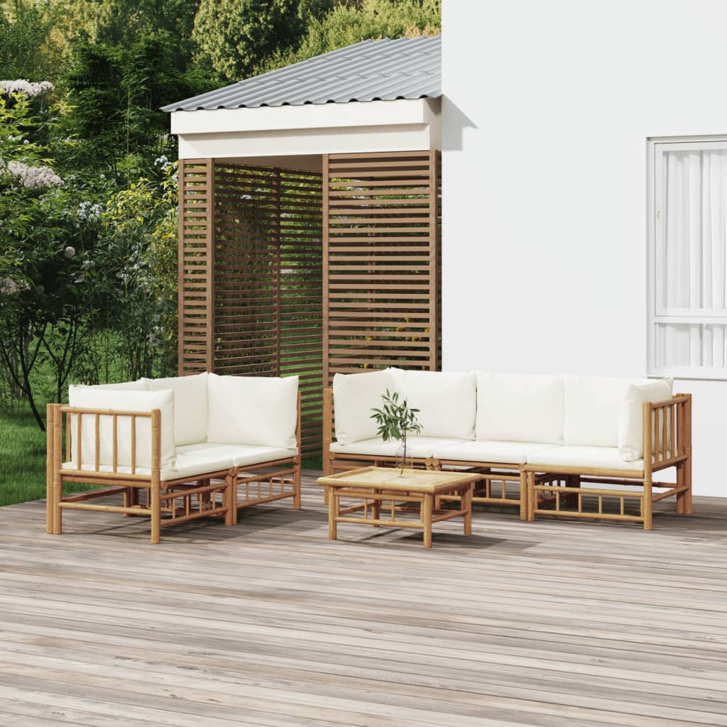 Set mobilier de grădină cu perne alb crem, 6 piese, bambus GartenMobel Dekor