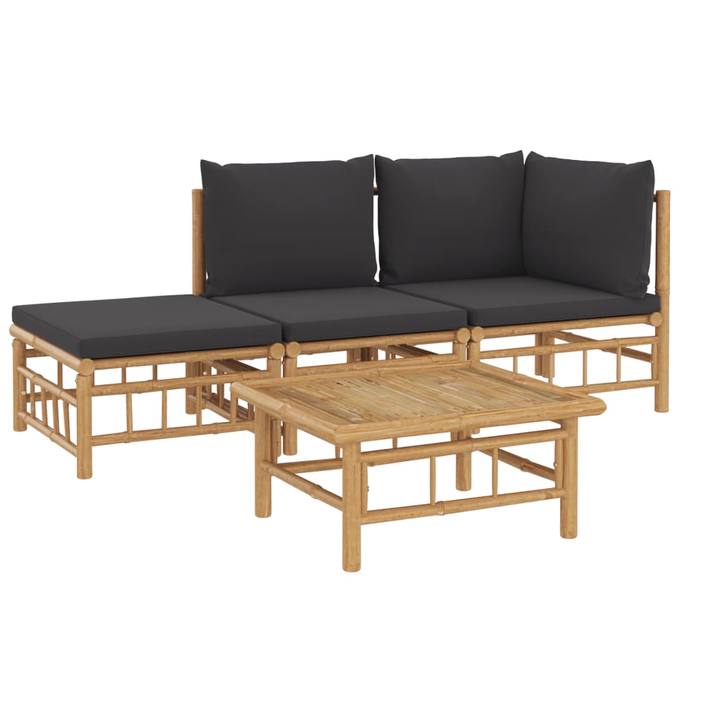 Set mobilier de grădină cu perne gri închis, 4 piese, bambus GartenMobel Dekor