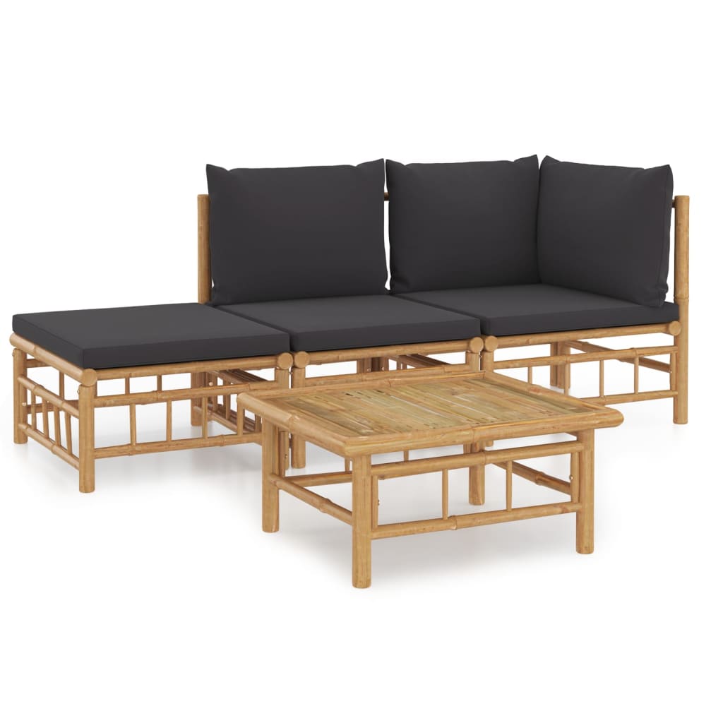 Set mobilier de grădină cu perne gri închis, 4 piese, bambus GartenMobel Dekor