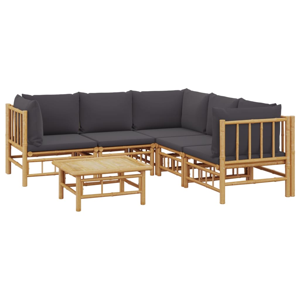 Set mobilier de grădină cu perne gri închis, 6 piese, bambus GartenMobel Dekor