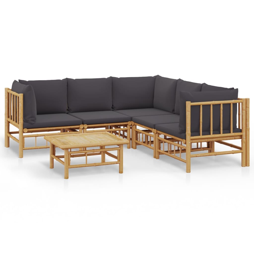 Set mobilier de grădină cu perne gri închis, 6 piese, bambus GartenMobel Dekor
