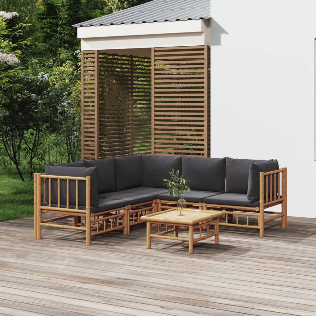 Set mobilier de grădină cu perne gri închis, 6 piese, bambus GartenMobel Dekor