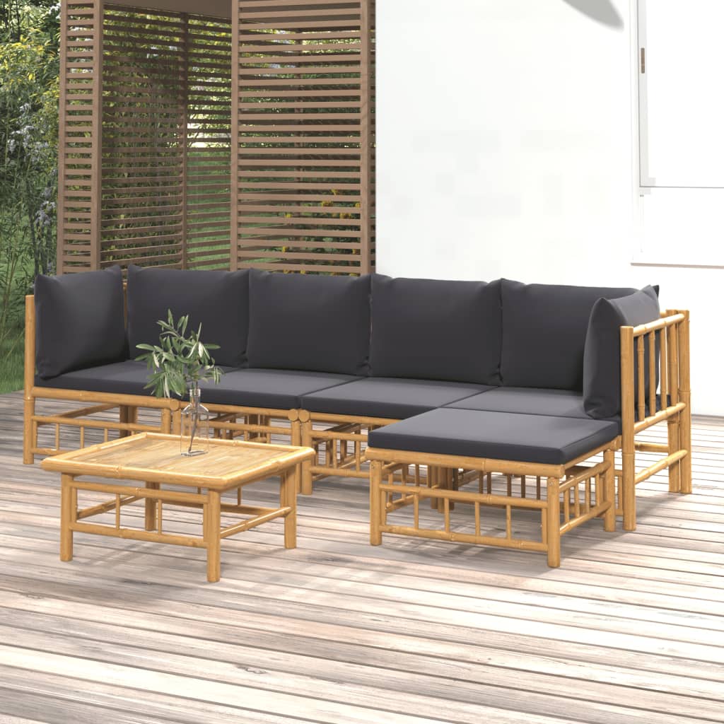 Set mobilier de grădină cu perne gri închis, 6 piese, bambus GartenMobel Dekor