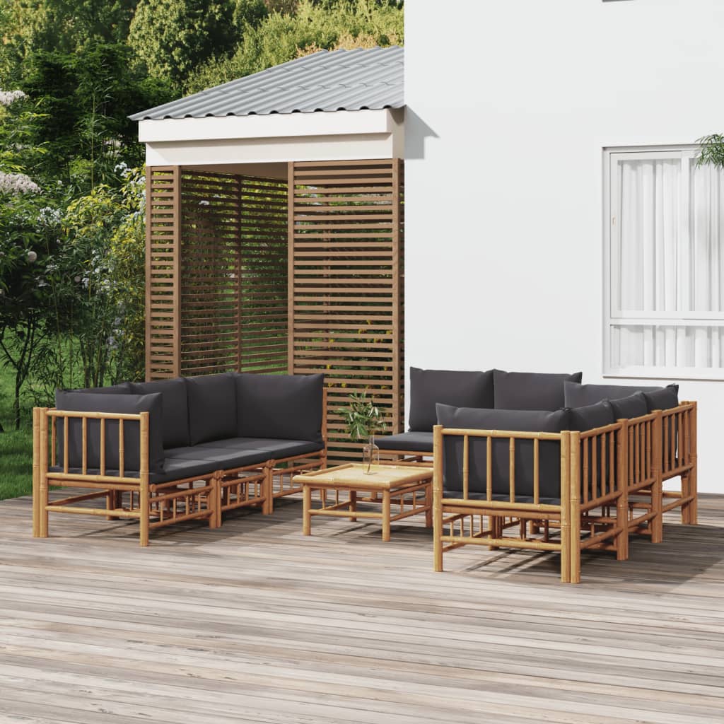 Set mobilier de grădină cu perne gri închis, 9 piese, bambus GartenMobel Dekor