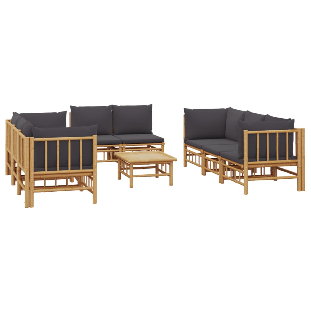 Set mobilier de grădină cu perne gri închis, 9 piese, bambus GartenMobel Dekor