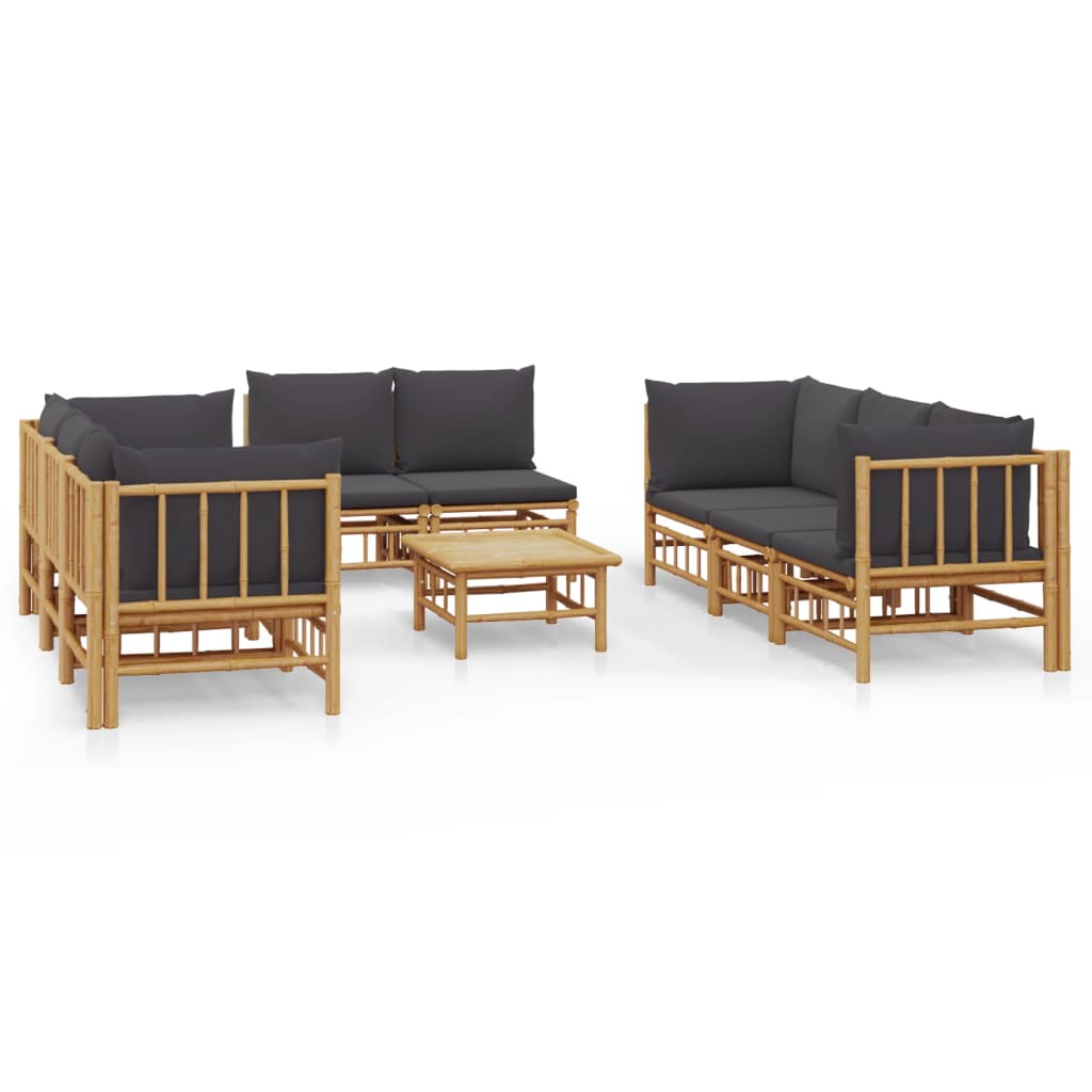 Set mobilier de grădină cu perne gri închis, 9 piese, bambus GartenMobel Dekor