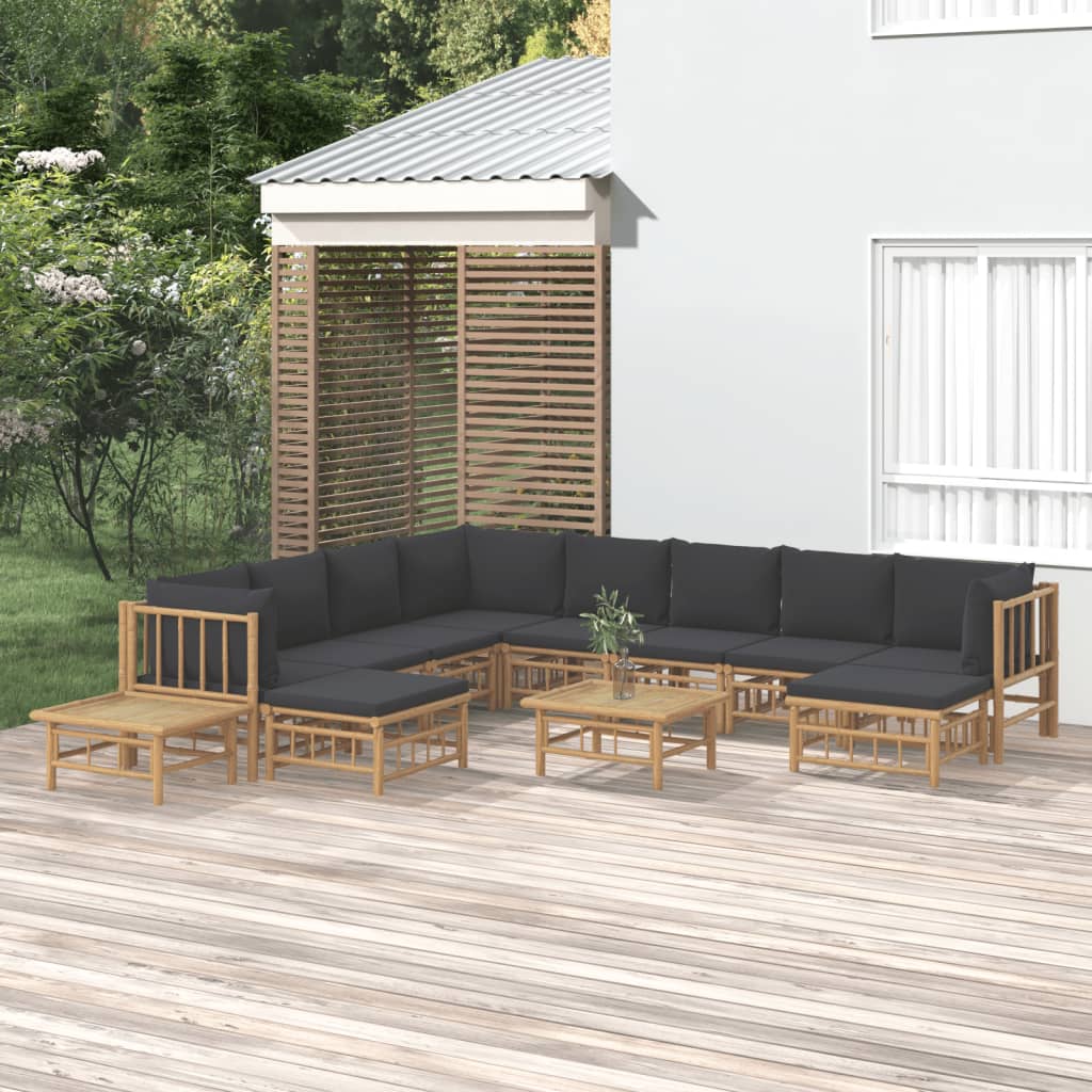 Set mobilier de grădină cu perne gri închis, 12 piese, bambus GartenMobel Dekor