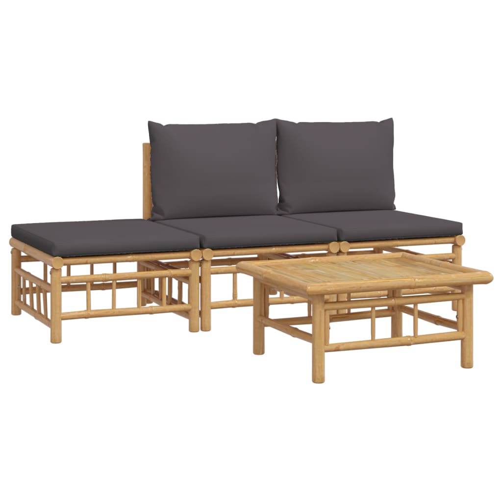 Set mobilier de grădină cu perne gri închis, 4 piese, bambus GartenMobel Dekor