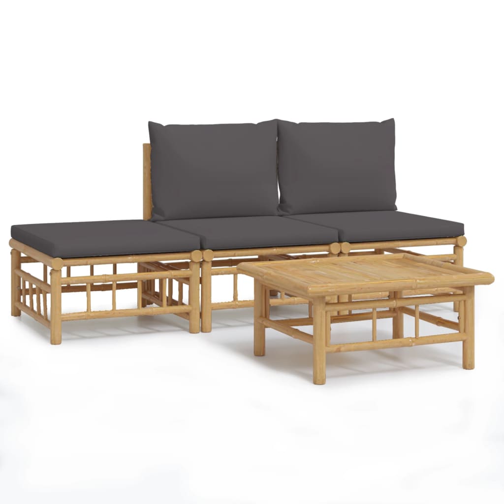 Set mobilier de grădină cu perne gri închis, 4 piese, bambus GartenMobel Dekor
