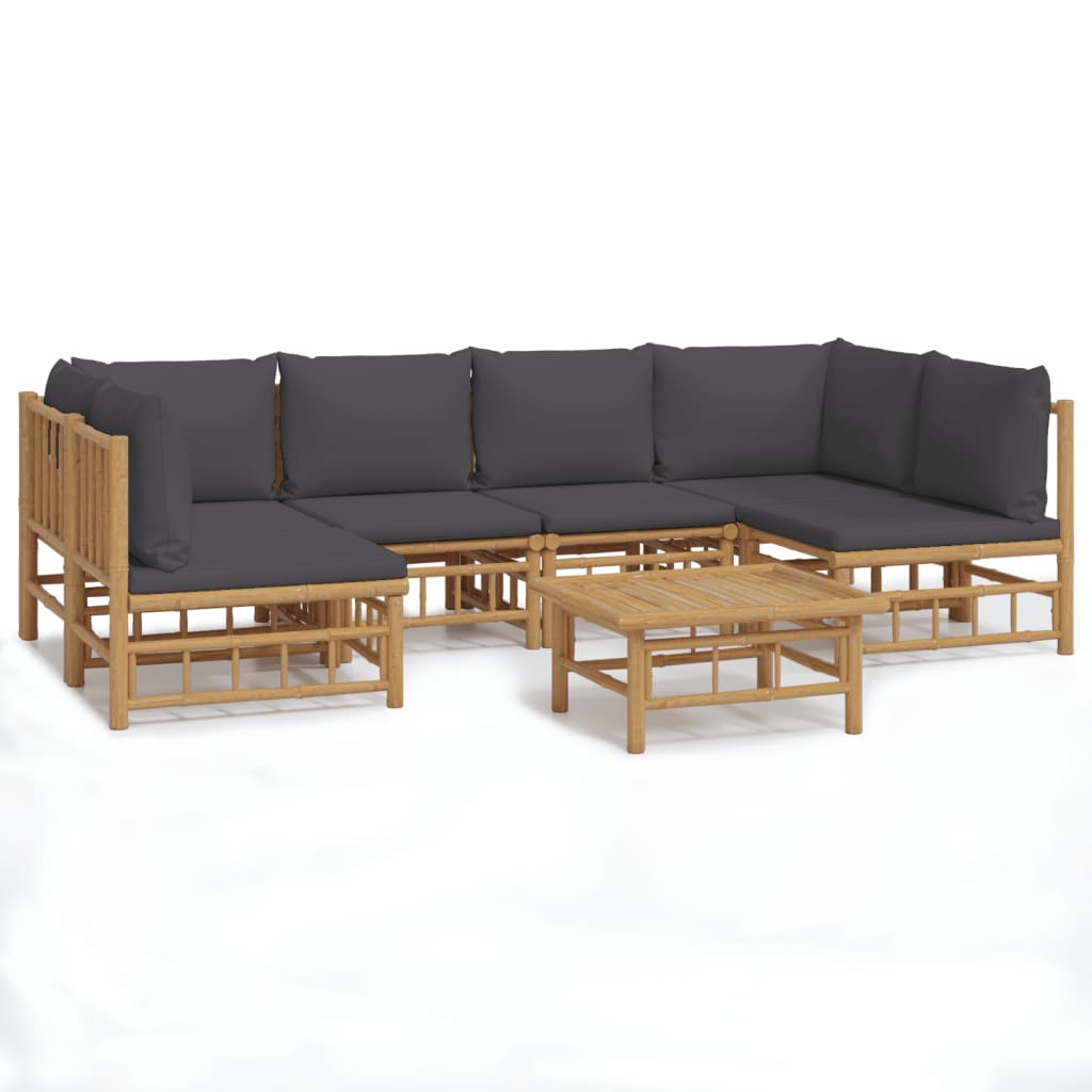 Set mobilier de grădină cu perne gri închis, 7 piese, bambus GartenMobel Dekor