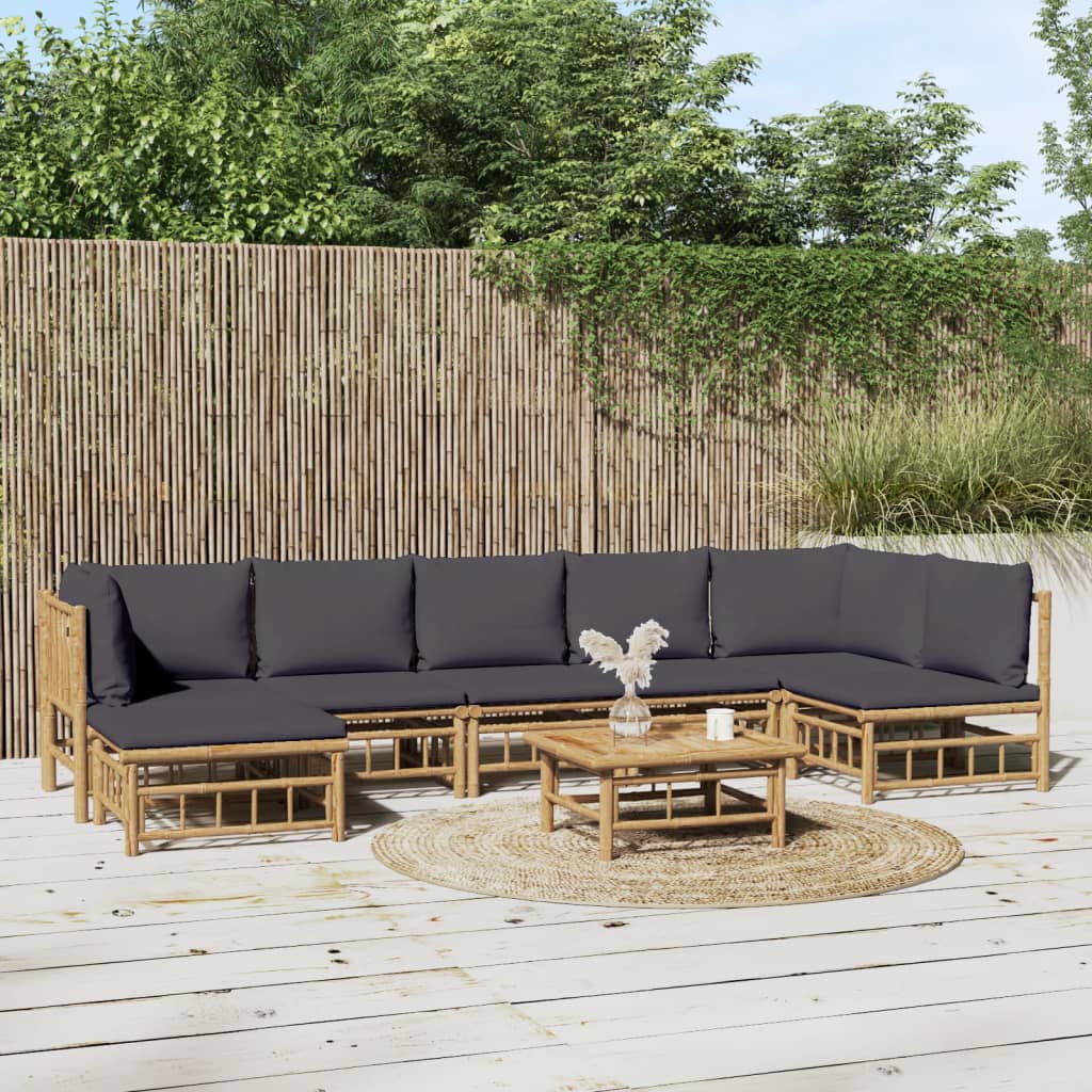 Set mobilier de grădină cu perne gri închis, 8 piese, bambus GartenMobel Dekor