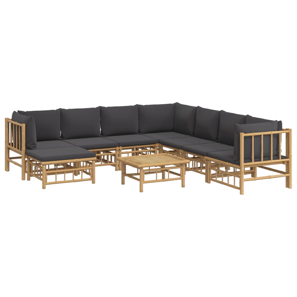 Set mobilier de grădină cu perne gri închis, 9 piese, bambus GartenMobel Dekor