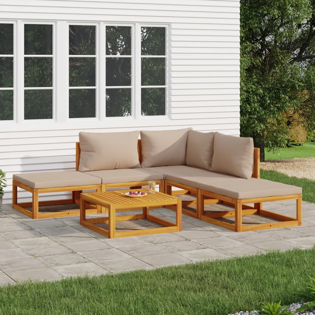 Set mobilier de grădină cu perne gri taupe, 6 piese, lemn masiv GartenMobel Dekor