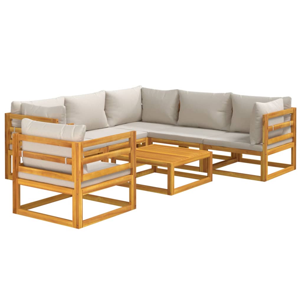 Set mobilier grădină, perne gri deschis, 7 piese, lemn masiv GartenMobel Dekor