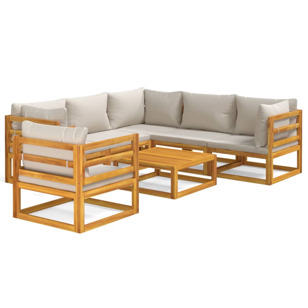 Set mobilier grădină, perne gri deschis, 7 piese, lemn masiv GartenMobel Dekor
