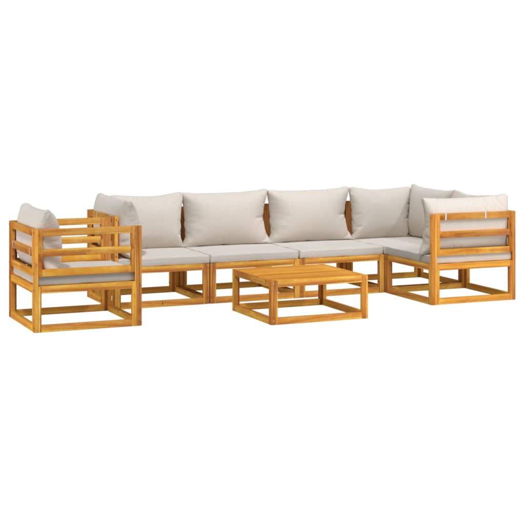 Set mobilier grădină, perne gri deschis, 7 piese, lemn masiv GartenMobel Dekor