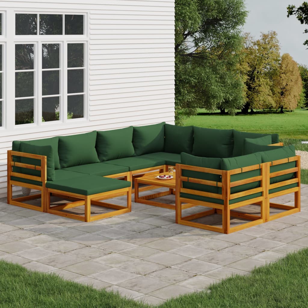 Set mobilier de grădină cu perne verzi, 10 piese, lemn masiv GartenMobel Dekor