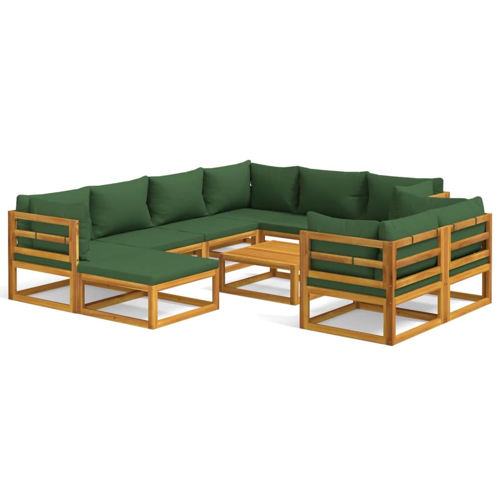 Set mobilier de grădină cu perne verzi, 10 piese, lemn masiv GartenMobel Dekor