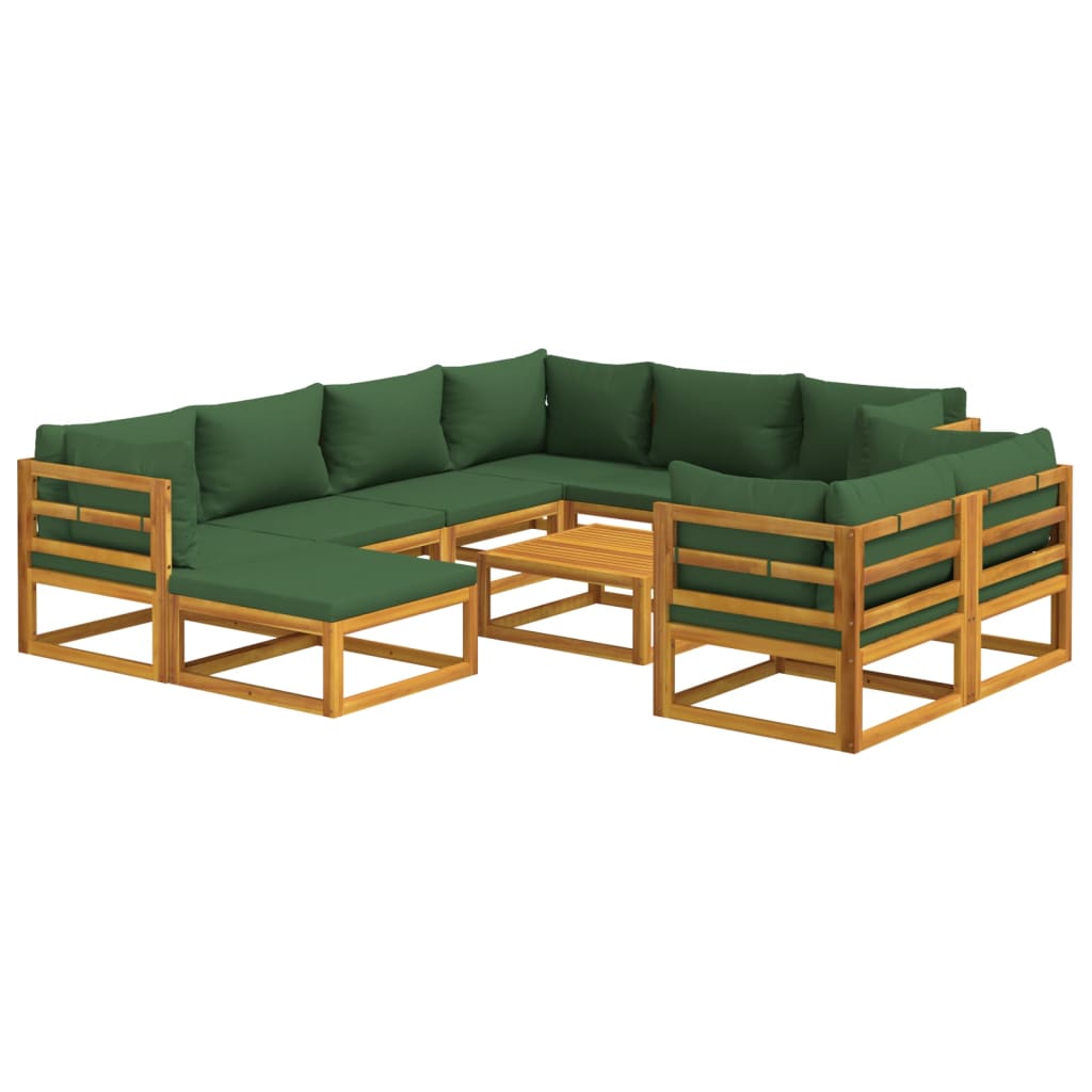 Set mobilier de grădină cu perne verzi, 10 piese, lemn masiv GartenMobel Dekor