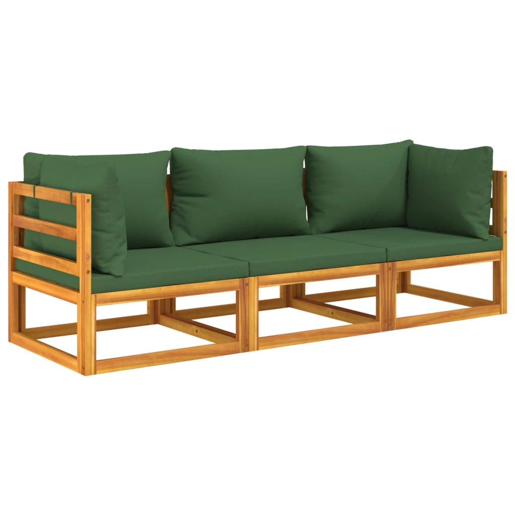 Set mobilier de grădină cu perne verzi, 3 piese, lemn masiv GartenMobel Dekor