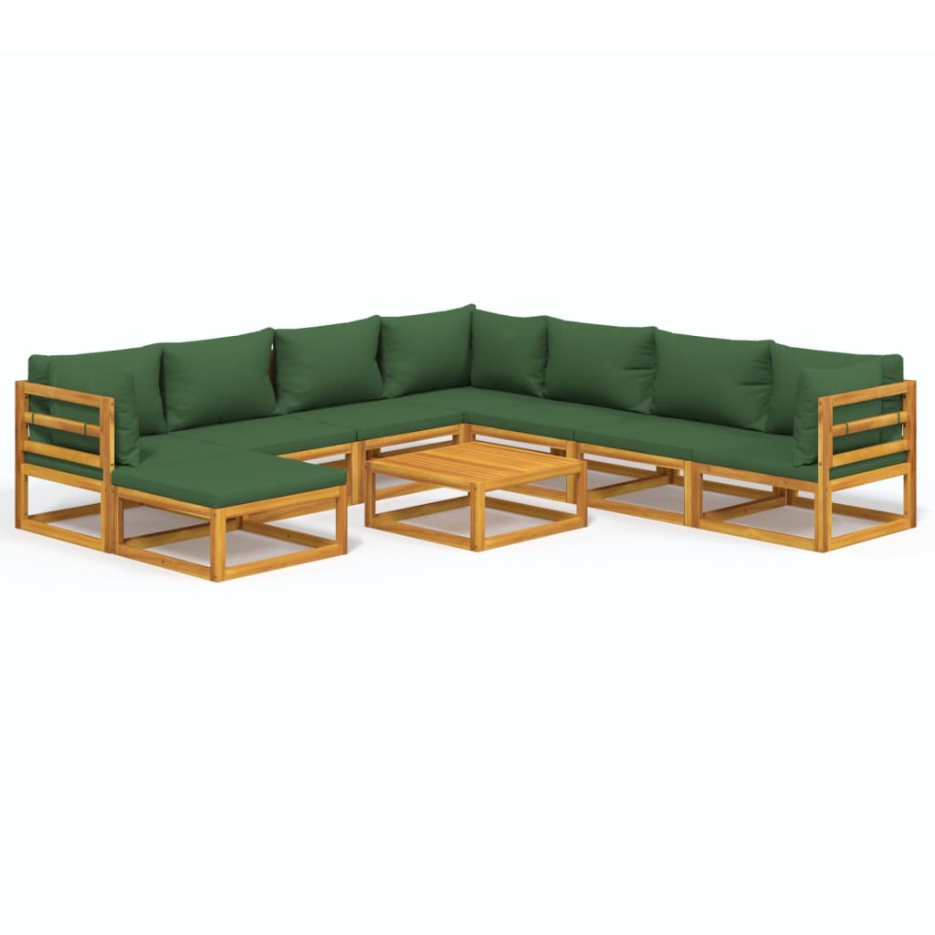 Set mobilier de grădină cu perne verzi, 9 piese, lemn masiv GartenMobel Dekor