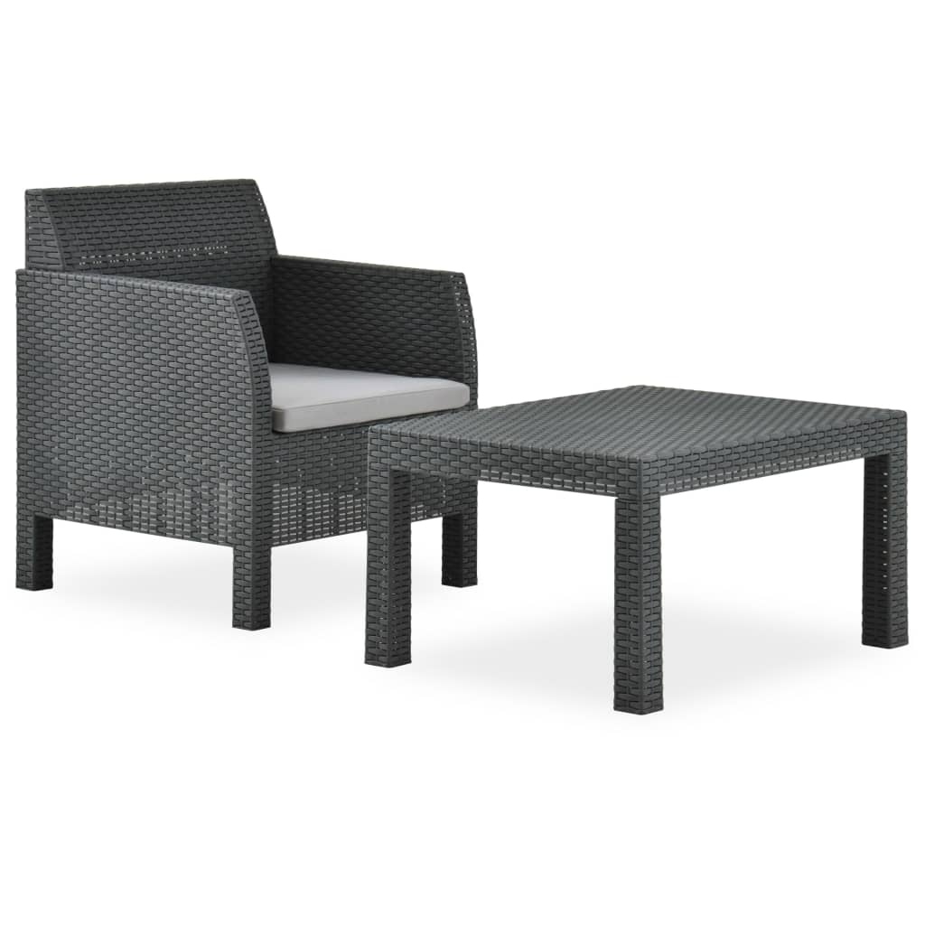 Set mobilier de grădină cu perne, 2 piese, antracit, PP ratan GartenMobel Dekor