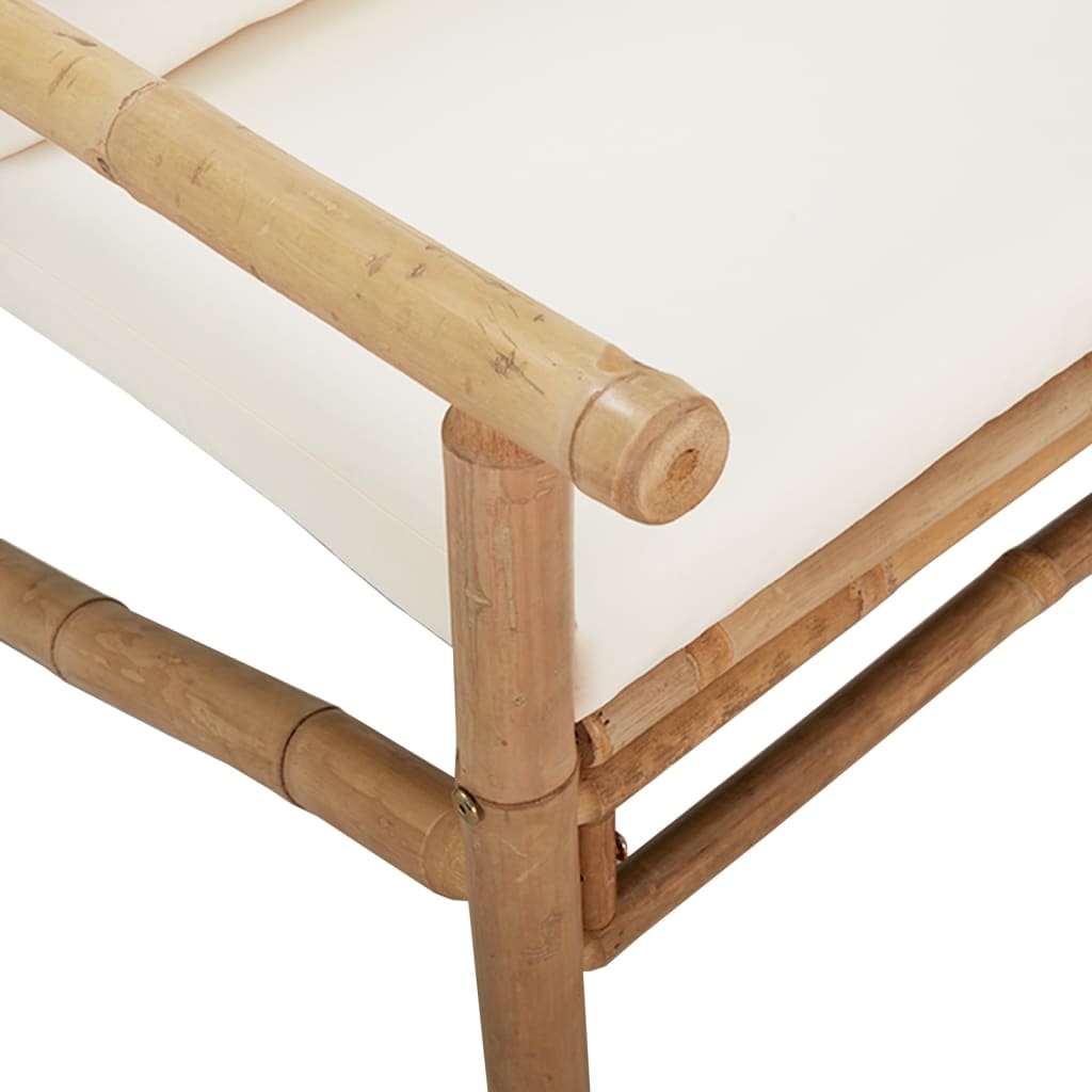 Set mobilier de grădină, cu perne alb crem, 3 piese, bambus GartenMobel Dekor