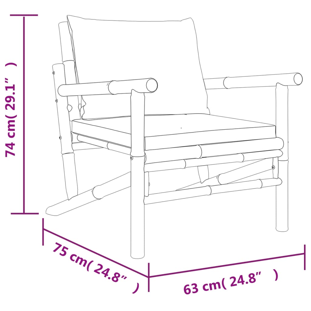 Set mobilier de grădină, cu perne alb crem, 3 piese, bambus GartenMobel Dekor