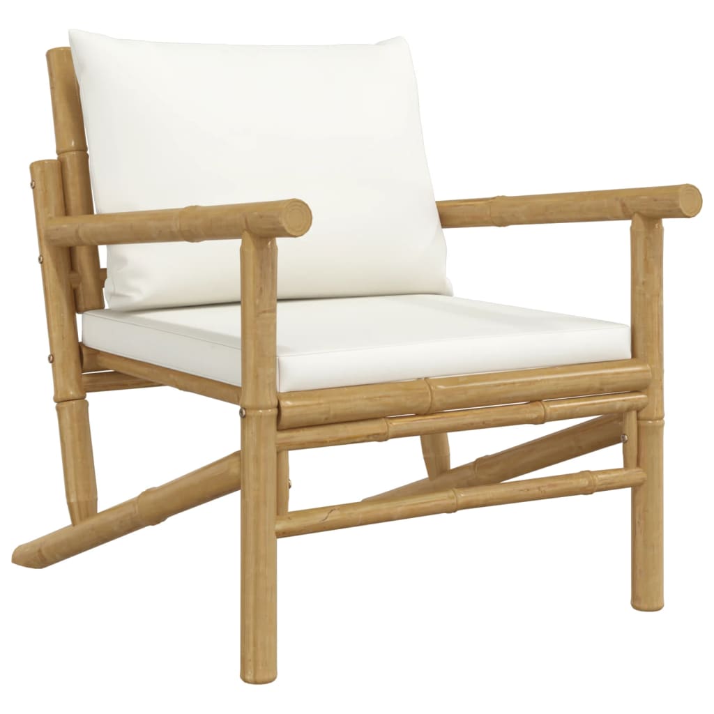 Set mobilier de grădină, cu perne alb crem, 3 piese, bambus GartenMobel Dekor