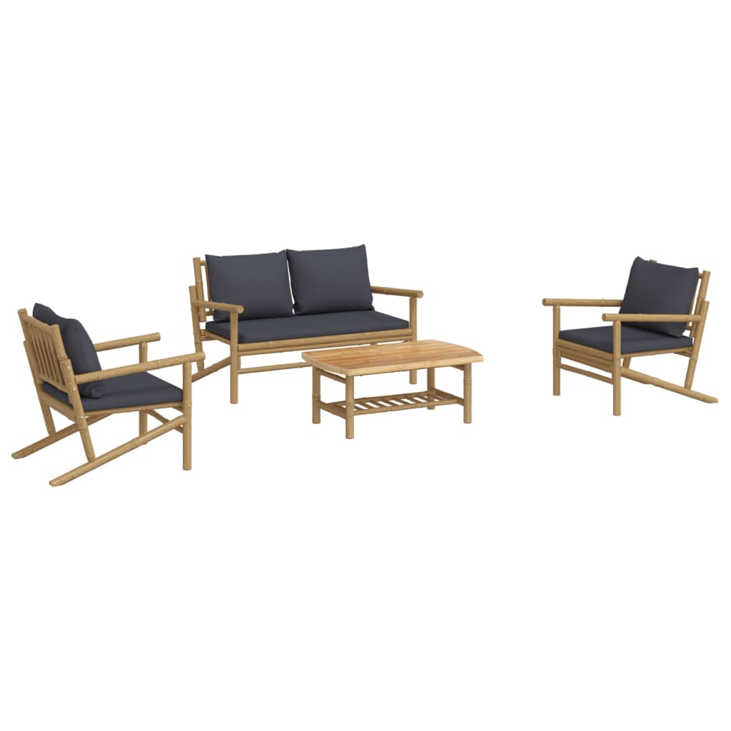 Set mobilier de grădină cu perne gri închis, 4 piese, bambus GartenMobel Dekor