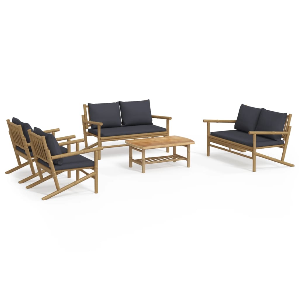 Set mobilier de grădină cu perne gri închis, 5 piese, bambus GartenMobel Dekor