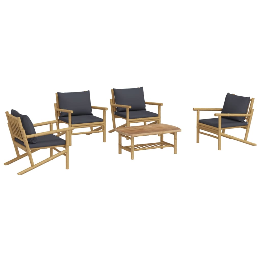Set mobilier de grădină cu perne gri închis, 5 piese, bambus GartenMobel Dekor