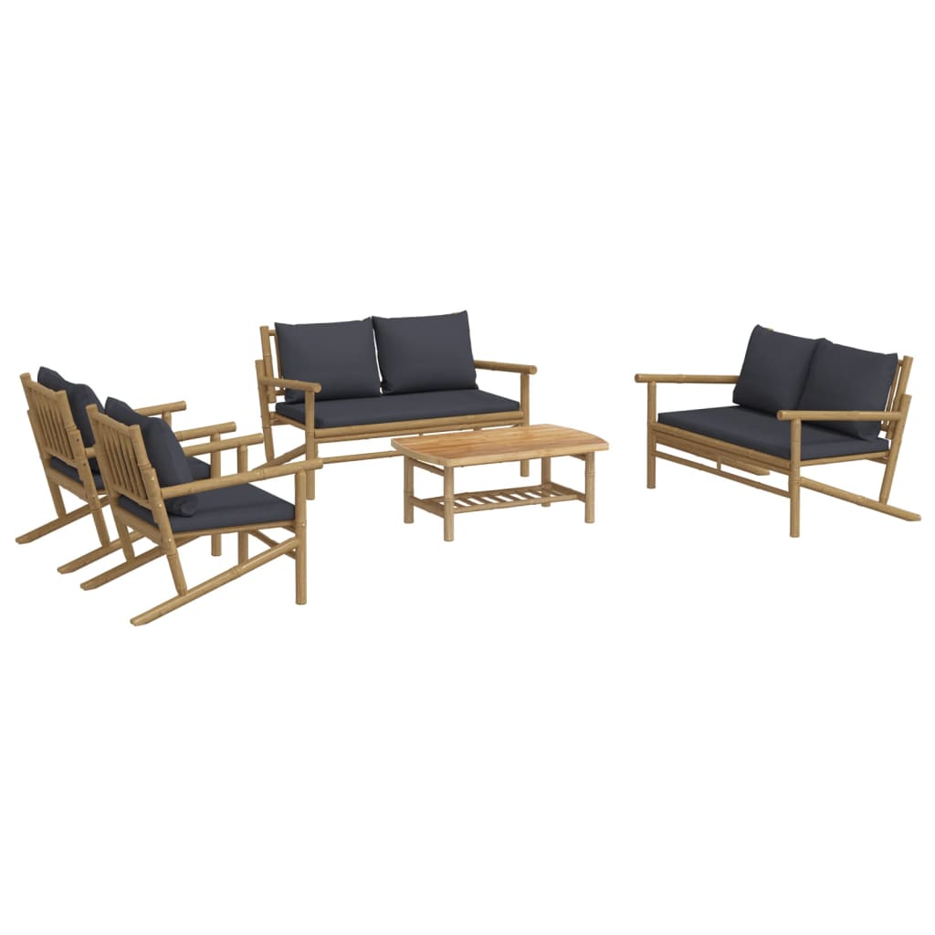 Set mobilier de grădină cu perne gri închis, 5 piese, bambus GartenMobel Dekor