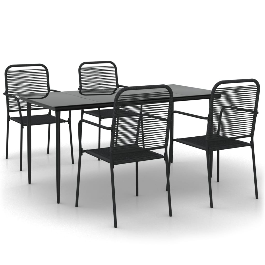 Set de masă grădină, 5 piese, frânghie neagră din bumbac & oțel GartenMobel Dekor