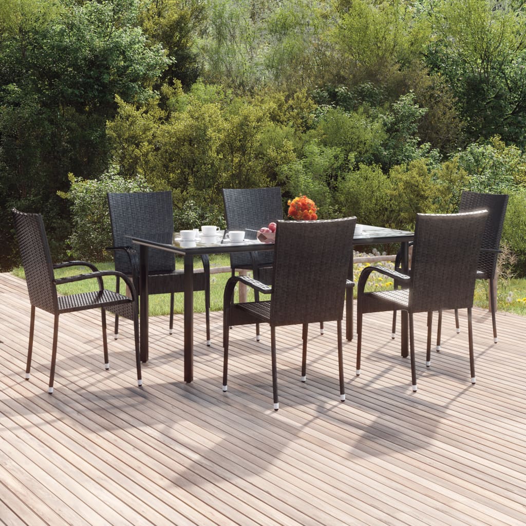 Set mobilier de grădină, 7 piese, negru, poliratan GartenMobel Dekor