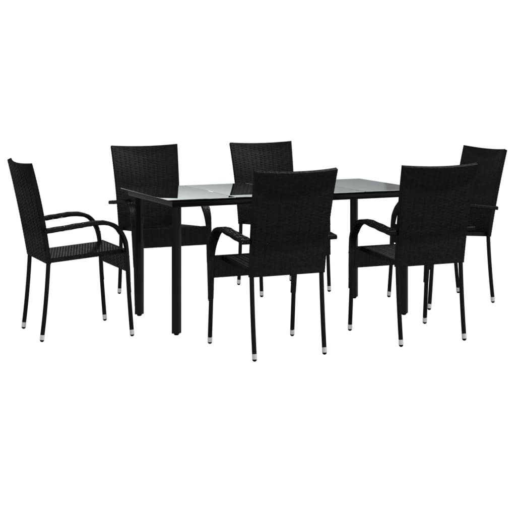 Set mobilier de grădină, 7 piese, negru, poliratan GartenMobel Dekor
