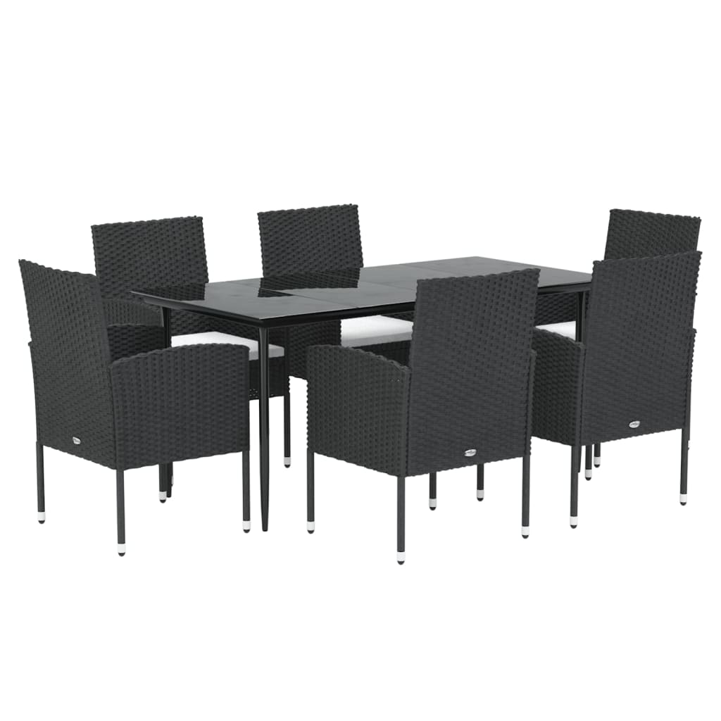 Set mobilier de grădină cu perne, 7 piese, negru, poliratan GartenMobel Dekor